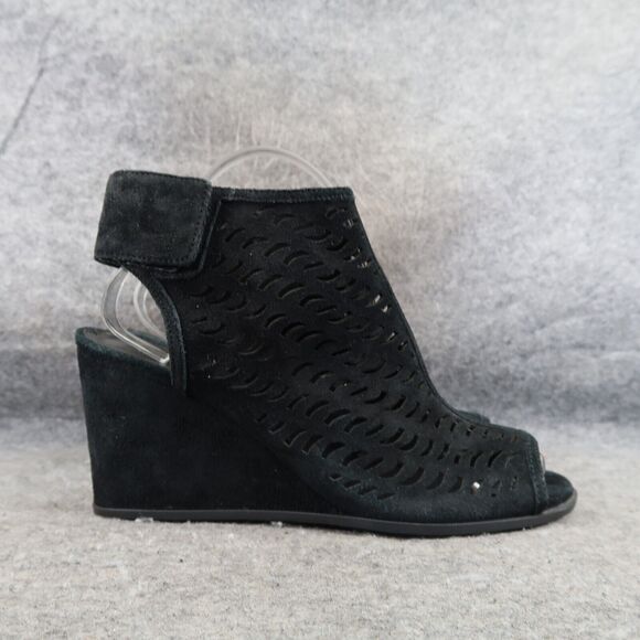 Via Spiga Shoes Womens 9 Sandal Bootie Wedge Ankle Strap Leather Open Toe Black - Picture 2 of 14